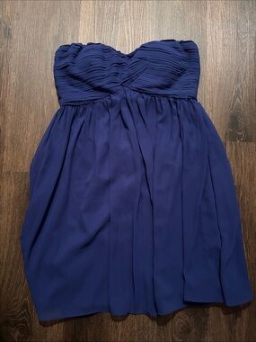 Minuet Petite Strapless Navy Blue Chiffon Dress